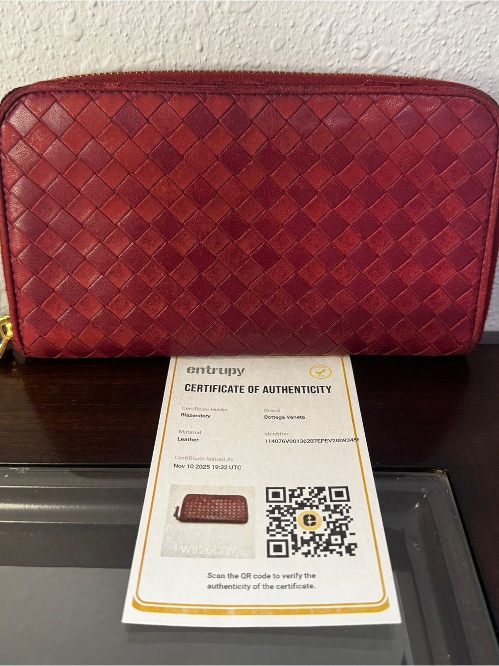 Bottega Veneta Bordeaux Intrecciato Zip-Around Leather Wallet